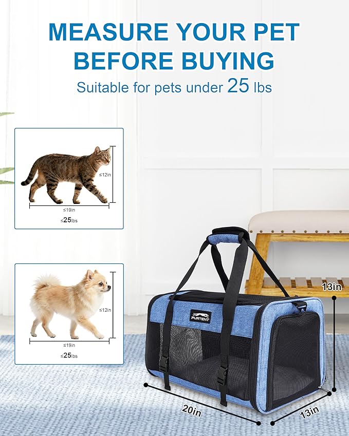 Soft-Sided Large Cat Carrier for 2 Cats, Spacious Foldable Pet Travel Carrier for Large Cats up to 25 Lbs, Double Cat Bag with Shoulder Strap, 20x13x13 Inch, Fits Maine Coon and Small Dogs, Blue