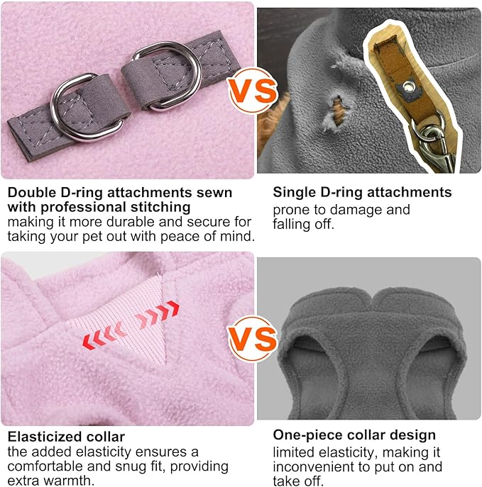 BEAUTYZOO Dog Fleece Vest Sweater Winter Jacket for Small and Medium Dogs with D-Ring Leash Cold Weather Coat Hoodie for XS S M Dogs Boy or Girls, Large