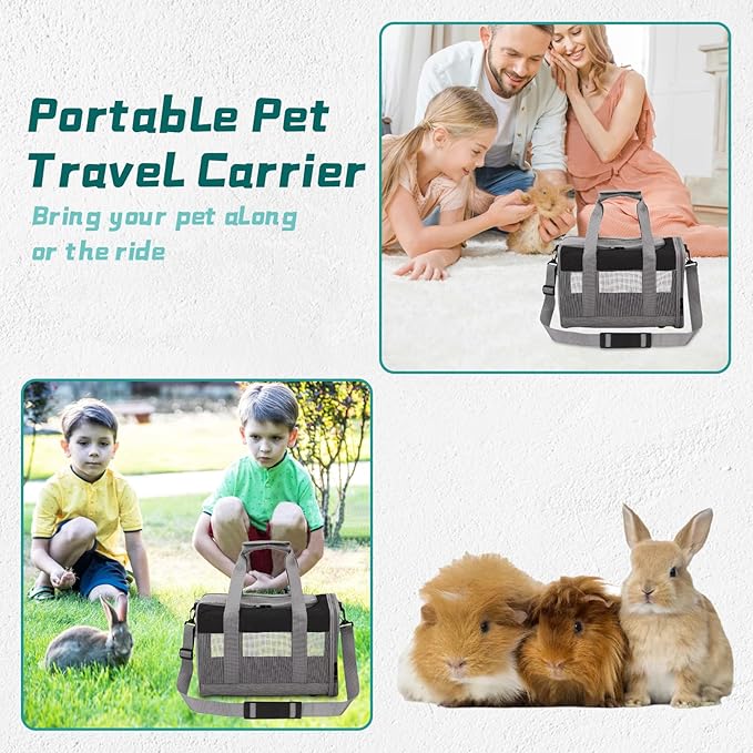 PINVNBY Bunny Carrier for Travel Camping Outdoor, Small Pet Carrier, Guinea Pig Carrier, Breathable Pet Portable Hand Bag for Hamster Bunny Guinea Pig(Black & Gray)