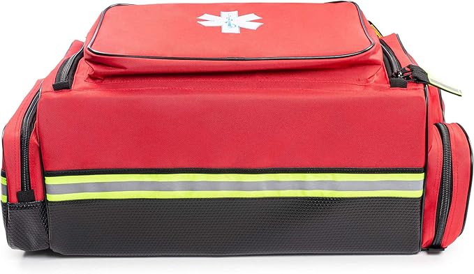 Scherber Fully-Stocked Premium First Responder Bag | HSA/FSA Approved | Large Pro EMT/EMS Trauma, Bleeding & Oxygen Medical Kit | CAT Tourniquet, HyFin Chest Seal & 250+ First Aid Supplies (Red)
