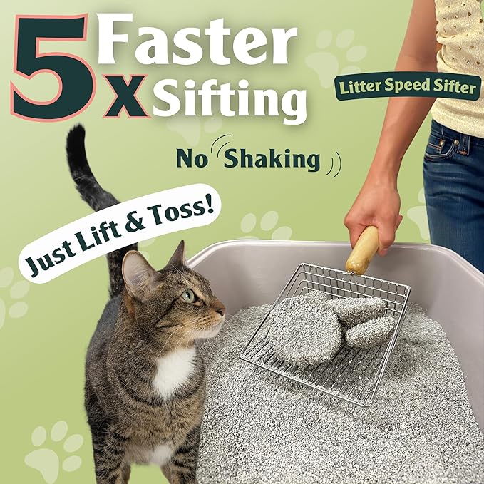 Sprinkle & Sweep Litter Box Deodorizer - Cat Litter Deodorizer Non Toxic and Safe for Kittens - Instantly Eliminates Foul Smells and Urine Odors (1 Bag + Speed Sifter)