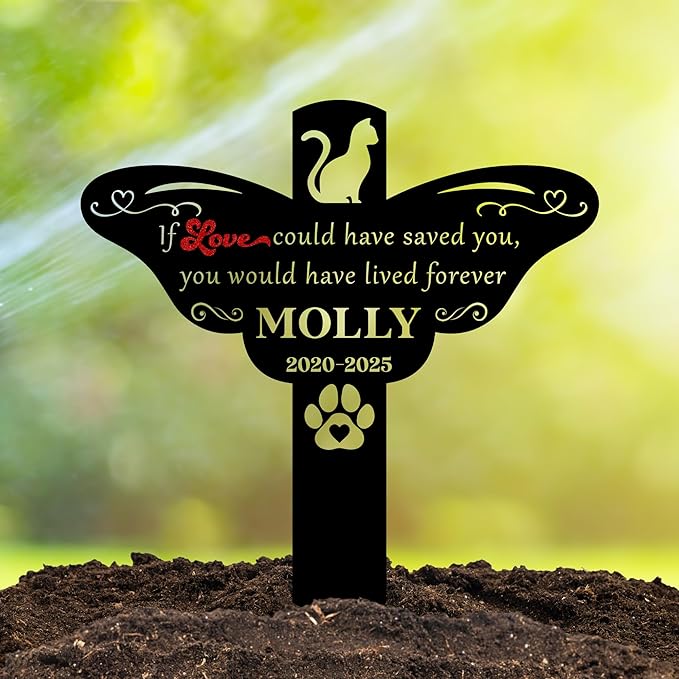 Custom Cat Grave Markers Outdoor | Personalized Pet Grave Markers| Memorial Headstone for Cat with Photo | Thoughtful Remembrance Decor for Pets Graves (Nes-gm-09)