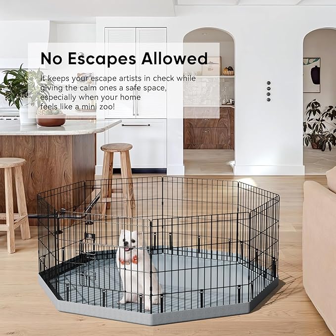 PJYuCien Dog Playpen, 8 Panels 24’’H Dog Pens Indoor with Bottom Pad, Metal Foldable Pet Puppy Exercise Fence Crate Kennel, Better for Small Animals,Grey