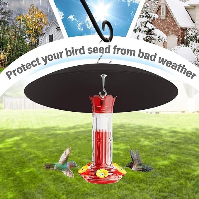 13" Bird Feeder Rain Guard, Hummingbird Feeder Shade Dome Cover, Hanging Baffle for Bird Feeder Pole (Black), 2 Pack