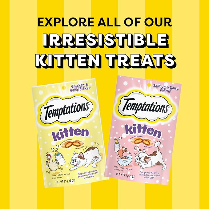 Temptations Kitten Crunchy and Soft Cat Treats Chicken and Dairy Flavor, 6.3 oz. Pouch, (Pack of 10)