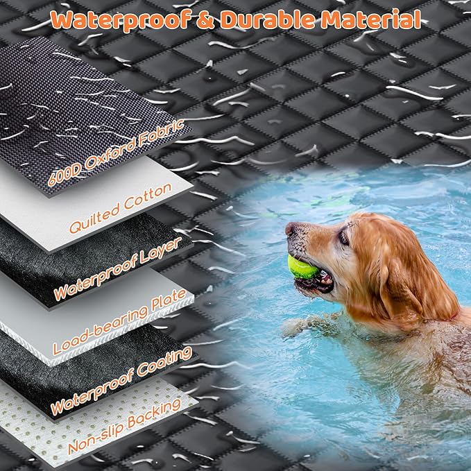 URPOWER Back Seat Extender for Dogs - Hard Bottom Dog Car Seat Cover with 1PC Leak-Proof Pee Pad, Foldable Dog Hammock for Car, SUV, and Truck, Pet Rear Seat Protector Dogs Travel Bed with Mesh Window