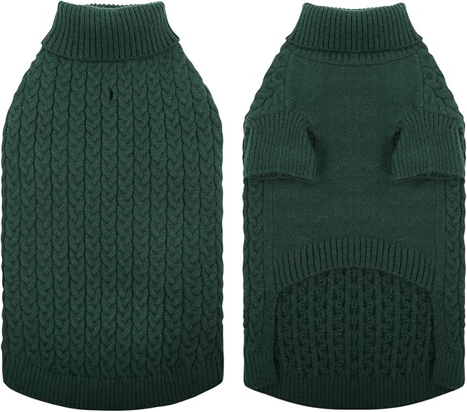 SAWMONG Dog Sweater, Dog Sweaters for Medium Dogs Girls Boys, Pullover Turtleneck Knitted Doggy Sweatshirt, Cold Weather Pet Clothes(Green, Medium