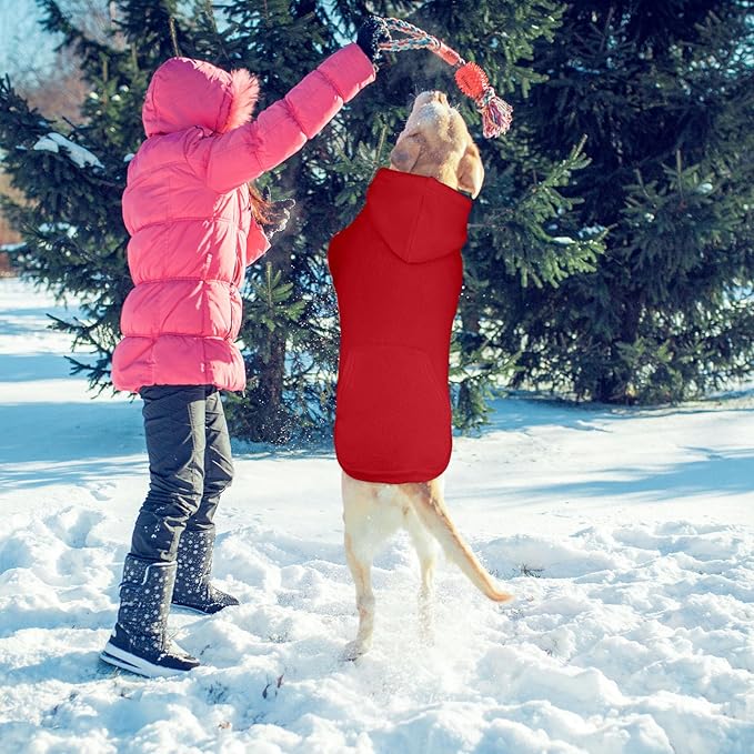 Dog Sweaters for Large Dogs,Extra-Large Dog Hoodie,Warm Fleece Sweatshirt with Hood & Pocket,Leash Hole,Cozy Cold Weather Pet Clothes Sweater Hoodie for Large Dogs(Red,XXL)