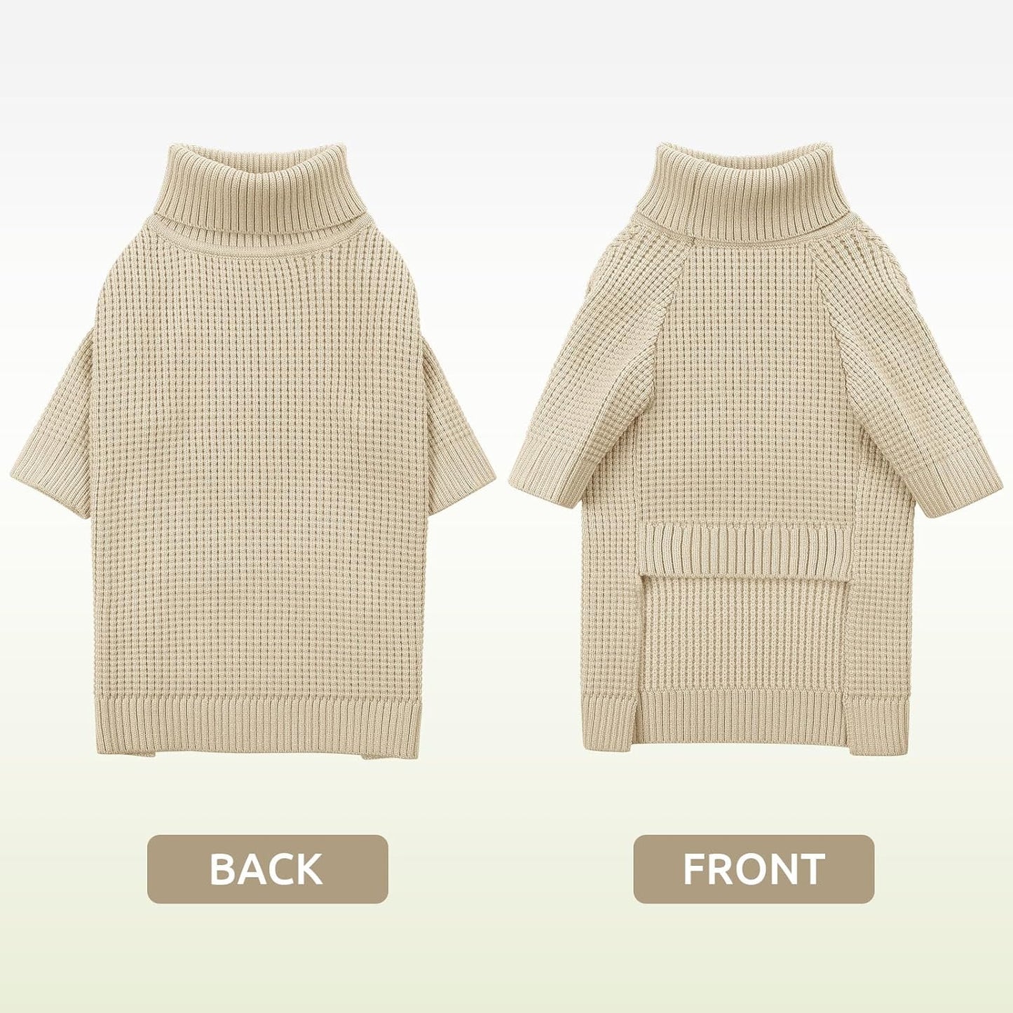 Queenmore Small Dog Sweater, Long Sleeve KnitSweater with Check Pattern, Warm Plaid Doggie Sweaters for Small Medium Dogs, Solid Pull-on Cat Knitwear, Apricot S