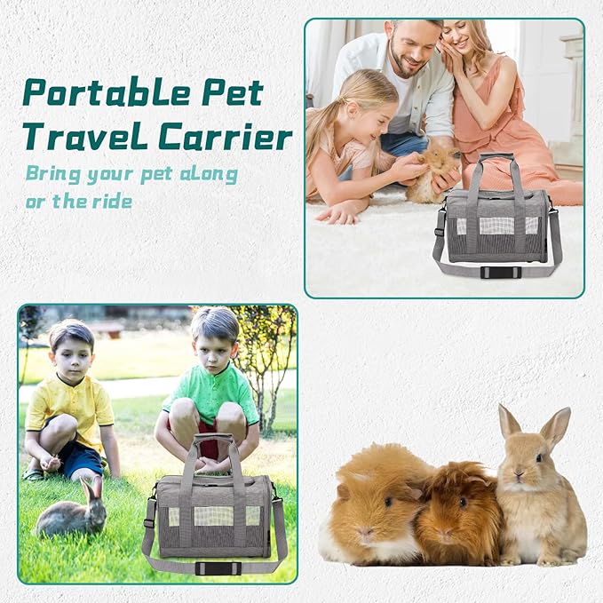 PINVNBY Small Pet Carrier, Guinea Pig Carrier, Bunny Carrier for Travel Camping Outdoor, Breathable Pet Portable Hand Bag for Hamster Bunny Guinea Pig(Gray)