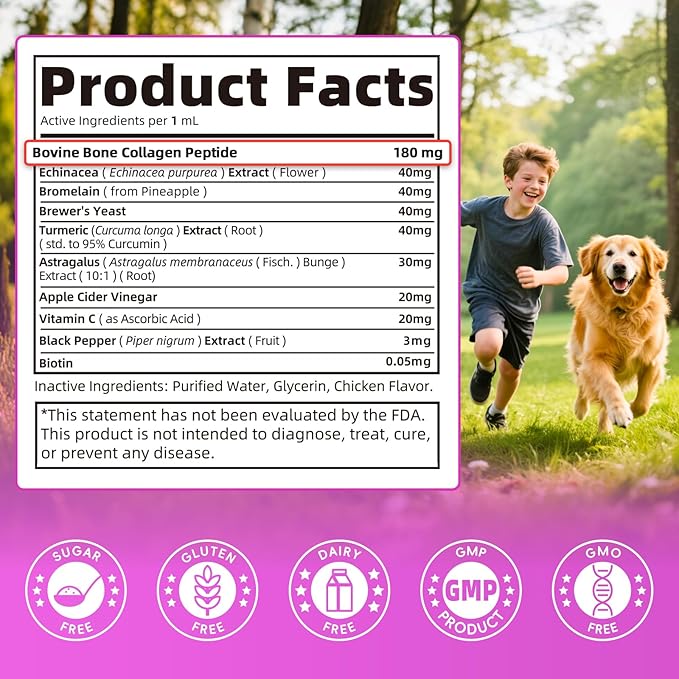 Liquid Collagen for Dogs Skin Comfort & Calming, Dog Itch Relief & Anti-Scratching & Coat Supplement with Biotin for Skin Barrier & Sensitive Immune Health Support - Chicken Flavor, 2 FL.Oz