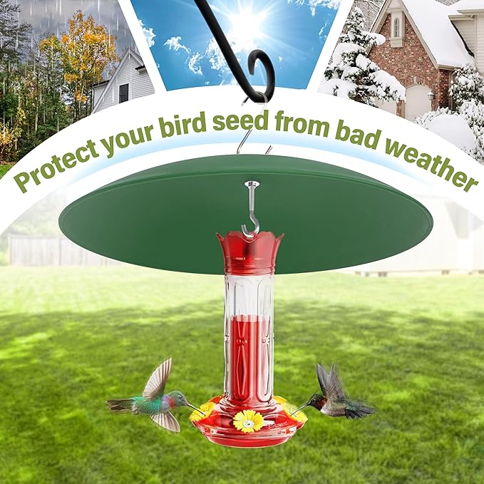 13" Bird Feeder Rain Cover,Bird House Dome,Hummingbird Feeder Guard, Proof for Shepherd's Hook Outdoors, (Green), 4Pack
