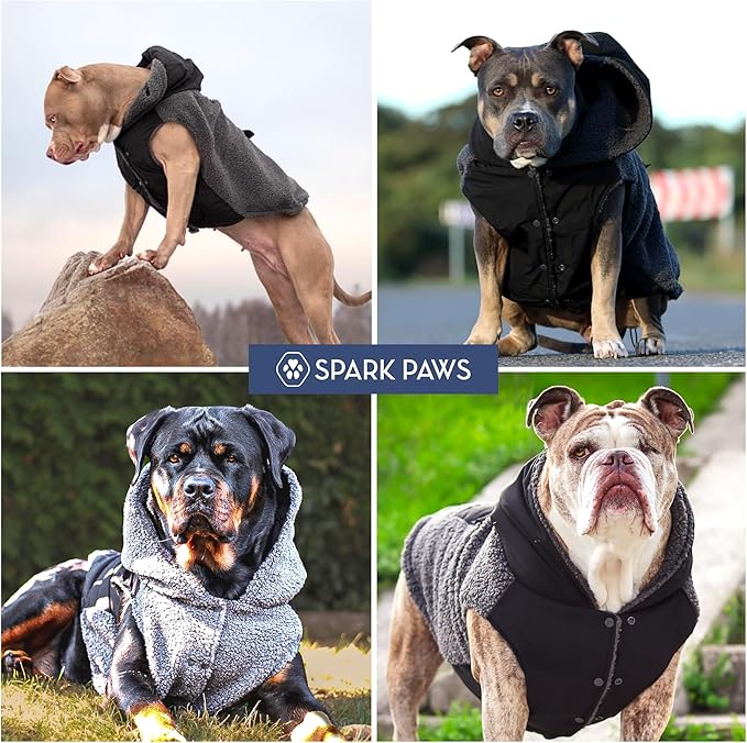 Spark Paws Reversible Dog Sweater, Sherpa Jacket Vest with Warm Fleece Lining, Warm Coat for Winter, Suitable for Small Medium, Large, XL XXL Dogs - Black and Grey - 4XL