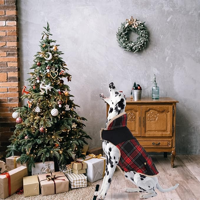 Winter Coat for Small Dogs, Puppy Plaid Jacket, Cotton Coat for Cold Weather, Windproof Warm Dog Garments, Pet Thickened Outfits Indoor Outdoor, Red XS