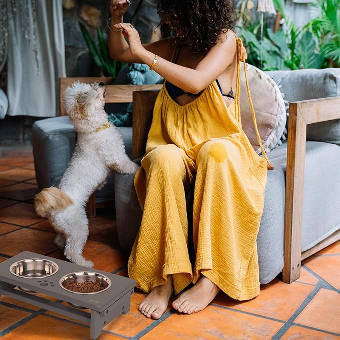 HTB Elevated Dog Bowls,Raised Dog Bowl Stand with 2 Stainless Steel Bowls,Elevated Raised Pets Bowls for Large Medium Small Sized Dogs