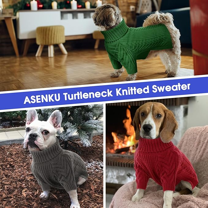 ASENKU Dog Sweater, Dog Sweaters for Medium Dogs, Warm Pullover Doggie KnitTurtleneck Warm Clothes for French Bulldog, Boston Terrier(Red, L)