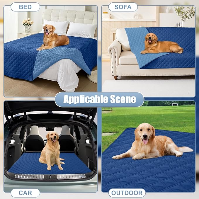 Smiry Waterproof Dog Bed Cover Pet Blanket, Soft Washable Dog Blanket for Furniture Bed Couch Sofa Reversible, Checkered (52"x82", Navy/Blue)