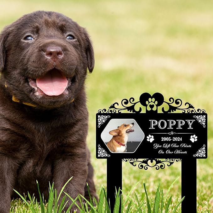 Custom Pet Grave Markers Dog | Custom Pet Headstones for Dogs | Best Memorial Gifts to Tribute Four-Legged Companions | Personalized Grave Marker for Furry Friends with Hexagonal Photo Frame
