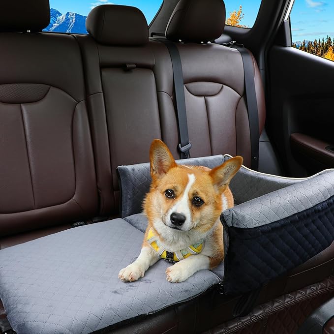 Dog Car Seat Bed 2 in 1 for Small/Medium Dogs up to 35 lbs,Adjustable Safety Leashes,Memory Foam with Soft Fabric Pets Travel Car Bed,Easily Installed in Front and Back seat,Removable and Washable.