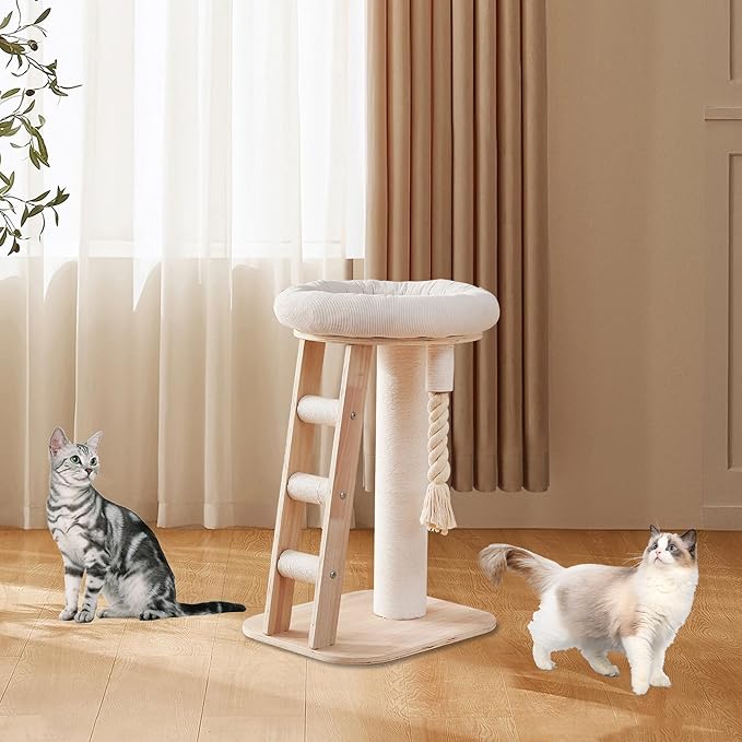 Modern Cat Tree Small Tower with Scratching Post for Indoor, Multifunctional Corner Cat Tree Tower with Bed, Cat Climbing Ladder, Dangling Ball,Interactive Rope,Scratching Post