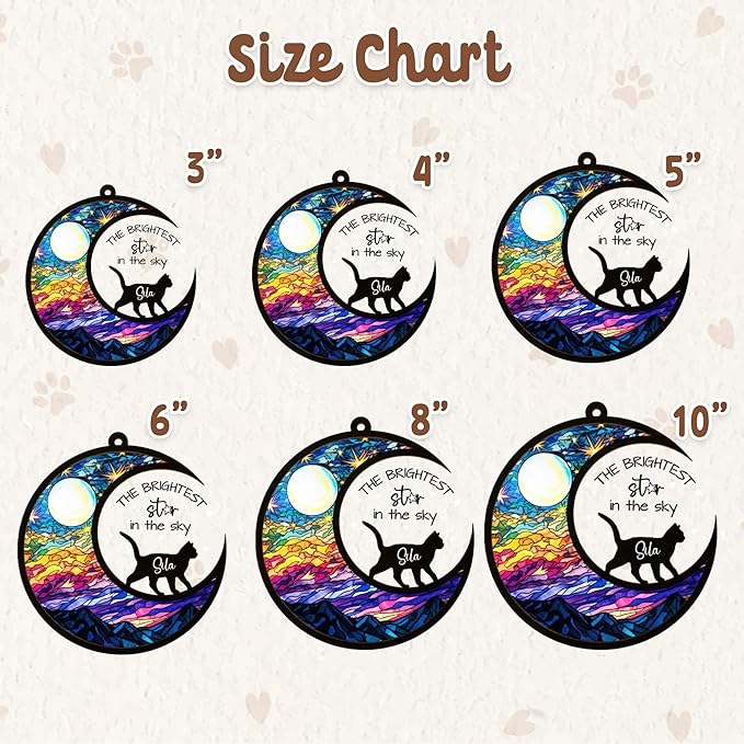 Cat Memorial Suncatcher Personalized Name Pet Ornament Window Car Hanging Sympathy Gift for Loss of Pet Bereavement Keepsake Remembrance Gifts for Cat Lovers Outdoor Decor