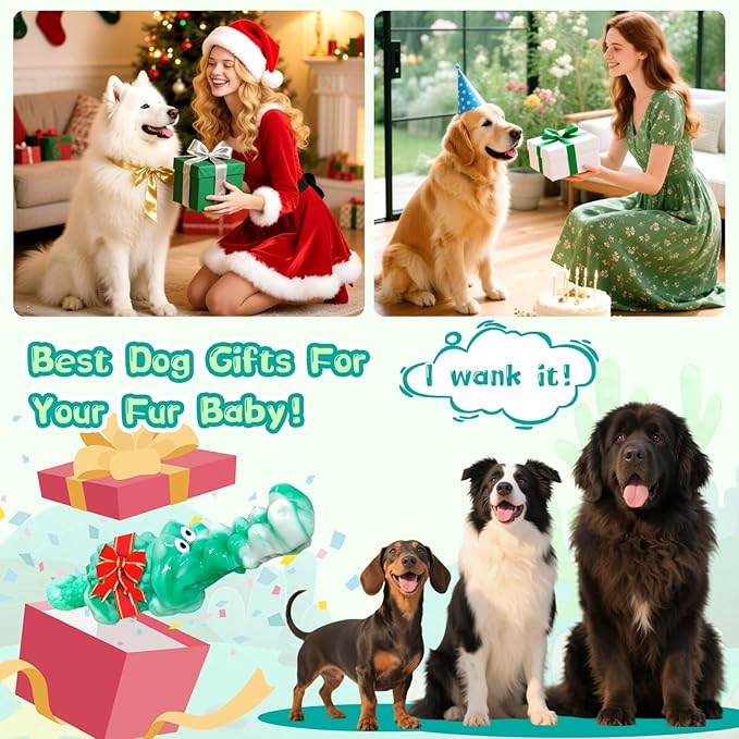 Dog Chew Toys for Aggressive Chewers: Tough Squeaky Alligator Toy for Small, Medium, Large Breed to Keep Them Busy & Clean Teeth and Reduce Boredom or Stress Relief