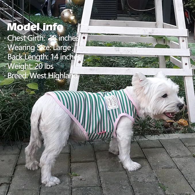 KYEESE 2Pack Dog Shirts Striped for Small Dogs Soft Stretchy Pet T-Shirts Lightweight Tank Top Sleeveless Vest Breathable Cat Outfit, Small, Green+Pink