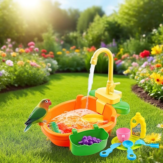 Bird Bath Shower, Bird Bath for Cage with Faucet, Parrot Shower Bathtub Parrot Automatic Bathing Box, Bird Baths for Parakeets, Ferret, Budgie, Goldfinch, Cockatiel, Lovebird and Small Birds (Orange)