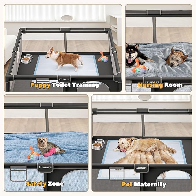 50x50x26 Inches Puppy Playpen with Gate, Dog Playpen for Puppies or Small Dogs, Sturdy Safety Dog Fence Pet Playpen with Thickened Fabric, High-Strength Nylon Wire Mesh for Indoor & Outdoor,Washable