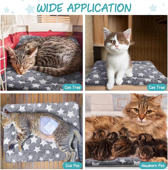 VitalCozy 2 Pack Self Warming Cat Mat Self Heating Pad Bed Reversible Machine Washable Reflects Body Heat Warm Thermal Pet Pad Crate Blanket for Feral and Indoor Cat(Star,22'' X 18'')