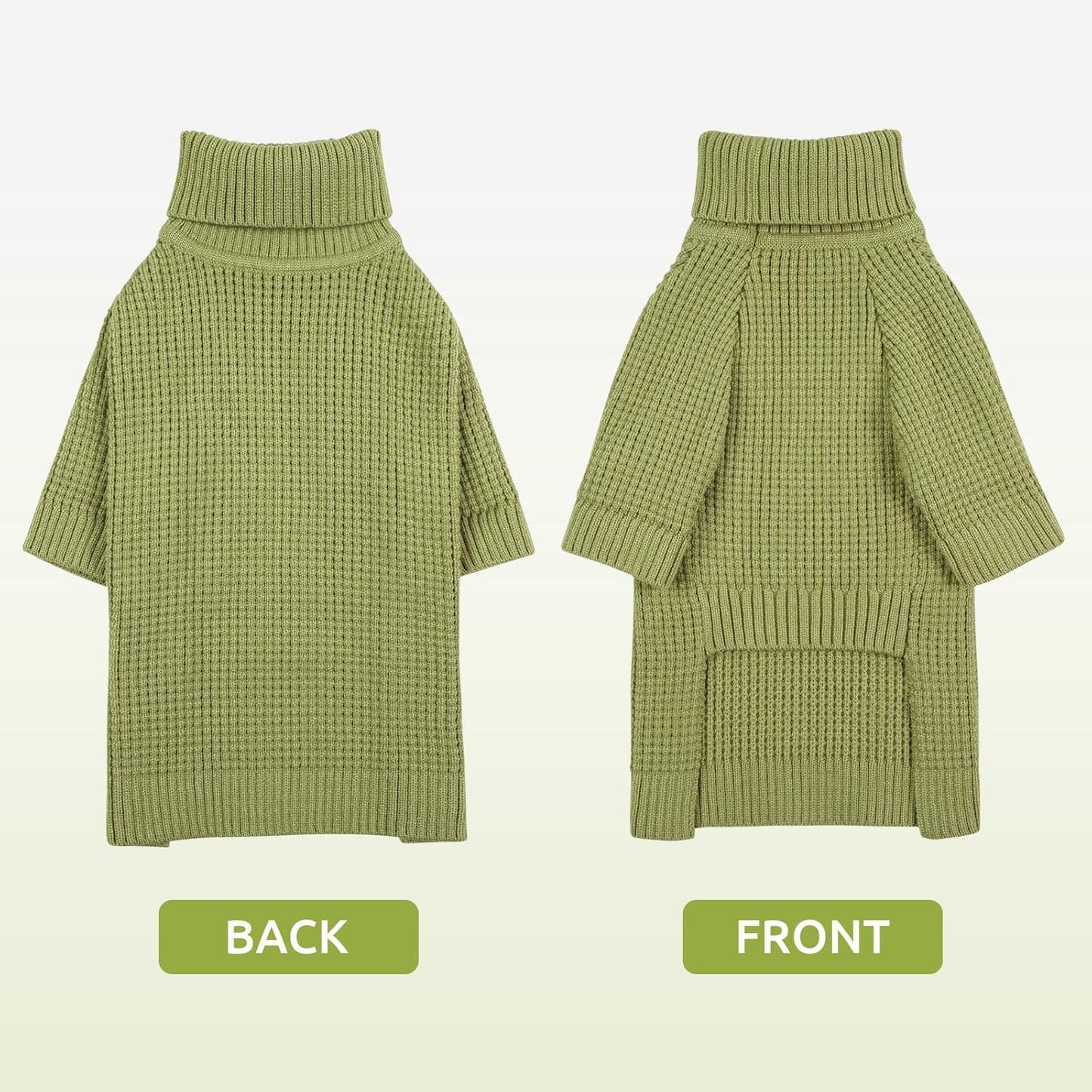 Queenmore Waffle Knit Small Dog Sweater, Long Sleeve Doggie Fall Sweater, Turtleneck Sweaters for Small Breeds, Samll Puppy Sweaters, Green S