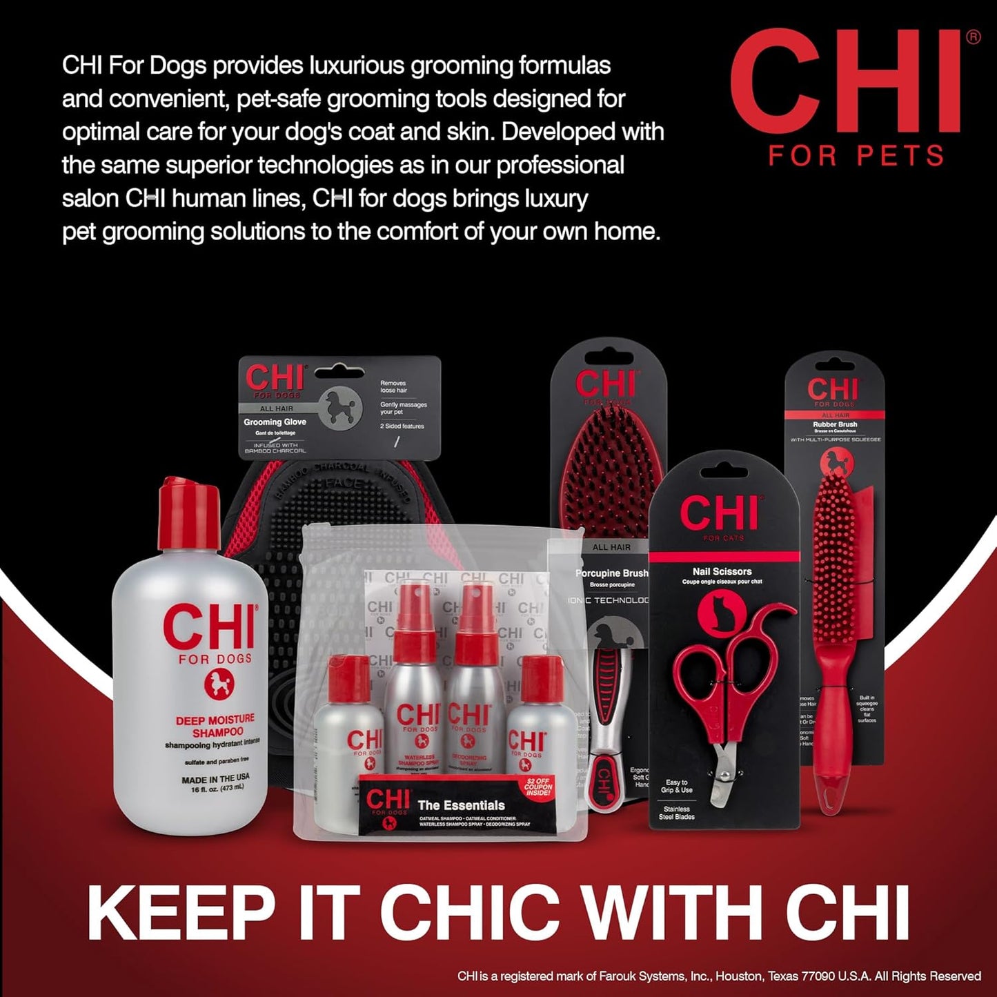 CHI Pivoting Slicker Brush - Self Cleaning and High End for Grooming Large Dogs