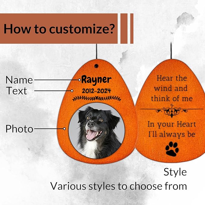 Personalized Dog Memorial Gifts for Loss of Dog - Custom Sympathy Wind Chime with Photo & Name, 26"/32"/36" Outdoor Bereavement Keepsake for Garden or Patio
