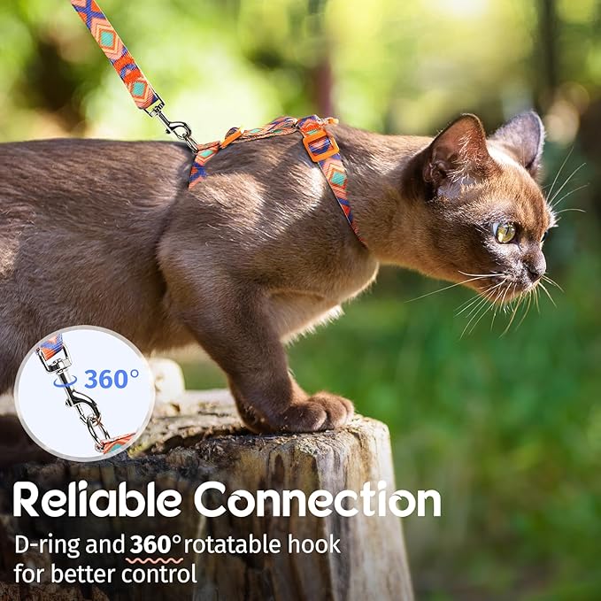 Dooradar Cat Harness and Leash, Escape Proof Adjustable Kitten Vest, Lightweight Soft Pet Straps, Easy Wearing for Small Medium Kitty Safe Walking Travel Control, Orange & Blue, M