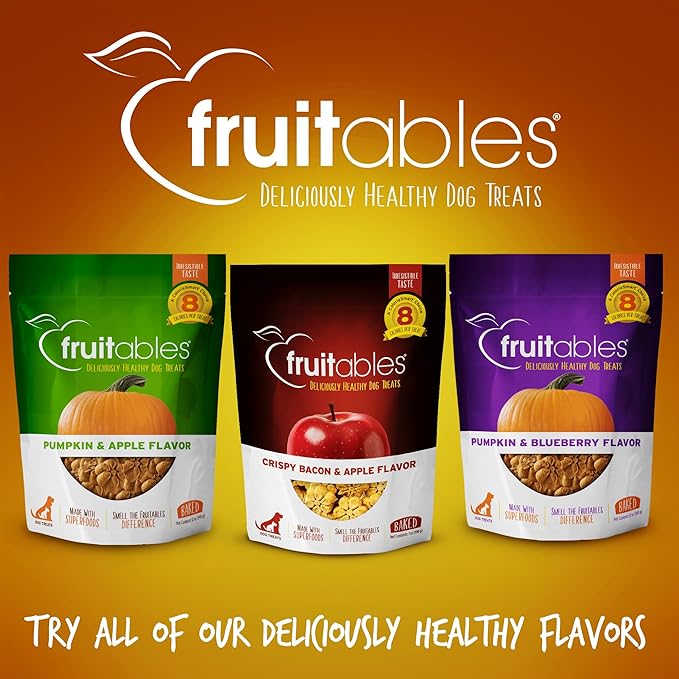 Fruitables Baked Dog Treats, Healthy Pumpkin Treat for Dogs, Low Calorie & Delicious, No Wheat, Corn or Soy, Made in the USA, Pumpkin and Banana Flavor, 12oz