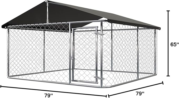 Outdoor Dog Enclosure Heavy Duty Dog Kennel House Mesh Dog Big Cage Pet Kennel Steel Fence with Secure Lock (6.56‘x 6.56’)