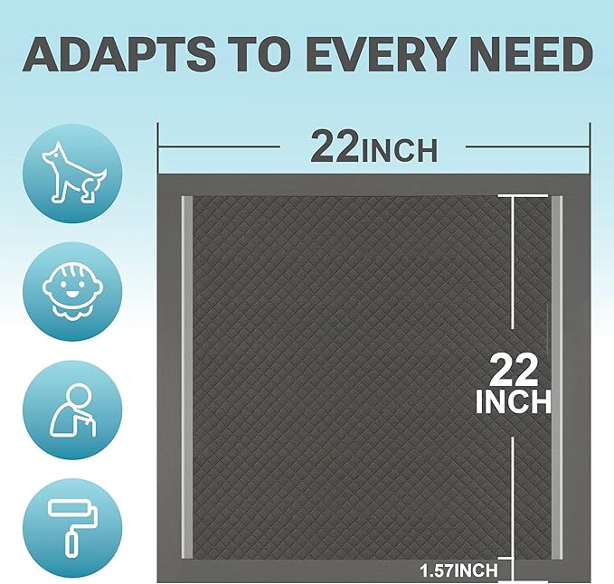 Charcoal Puppy Pads 100 Count, Disposable Pee Pads for Dogs / Wee Wee Pads / Potty Training Pads, Underpads with Activated Carbon to Eliminate Odor, 22"x22"