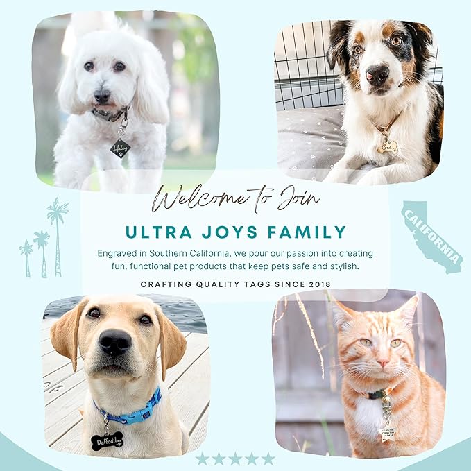 Ultra Joys Dog Tags Personalized for Pets - Hollow Paw Custom Pet ID Tag - Engraved Dog Tag for Small, Large Dogs - Small Bone in Black