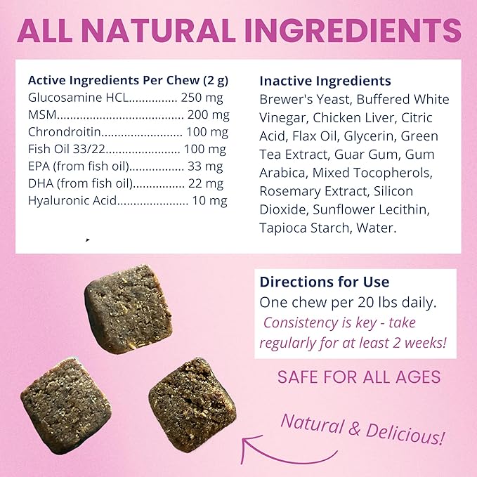 Under the Weather Pet Hip & Joint Chews for Dogs | Vet Formulated Dog Joint and Hip Supplement | Daily Chews with Chondroitin & MSM for Mobility & Flexibility Support | 60 Count