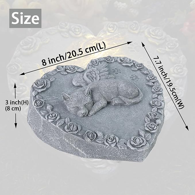 Solar Cat Memorial Stones, Solar Cat Statue Outdoor Garden Decor, Waterproof Solar Cat Headstone Grave Markers Tombstones Loss Cat Memorial Sympathy Keepsake, 8" L x 7.7" W x 3."H