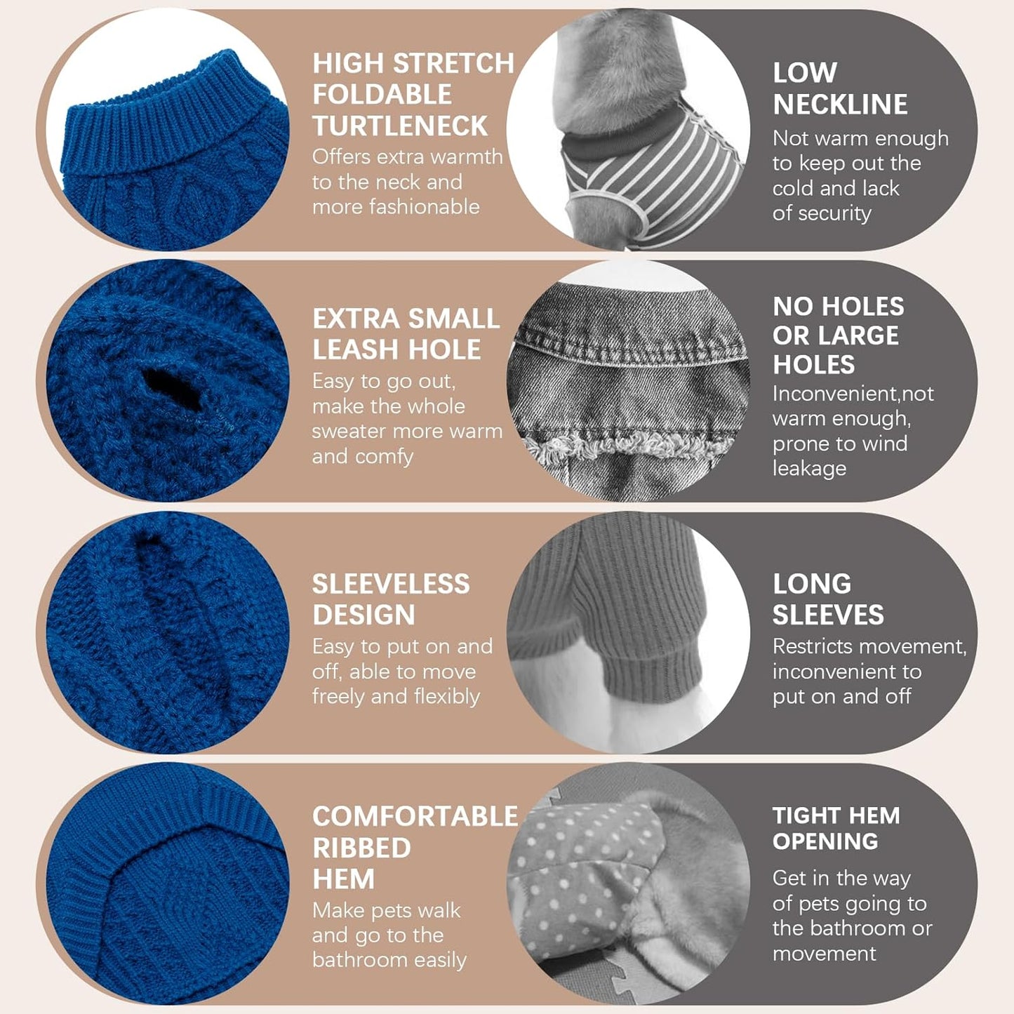 BINGPET Thermal Knitted Dog Sweater for Small Medium Large Dogs,Winter Dog Cat Coat Warm Sweartershirts Outfits,Classic Cable Knit Turtleneck Pullover Dog Jumper Coat Warm Sweartershirts(Blue,SM)