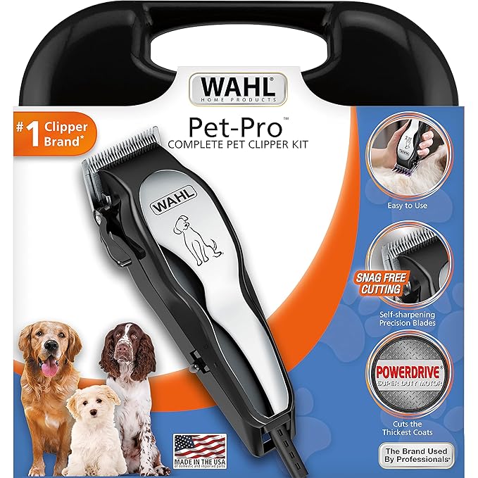 Wahl USA Clipper Pet-Pro Dog Grooming Kit - Electric Corded Dog Clipper for Dogs & Cats with Fine & Medium Coats - Model 9281-210