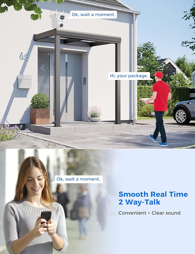 Hiseeu Wireless Security Camera Dual Lens 5G/2.4G WiFi PTZ Camera Outdoor,Power Cord,IP65 Waterproof Motion Tracking,Color Night Version, No-Monthly Fees Works with Wireless Camera System