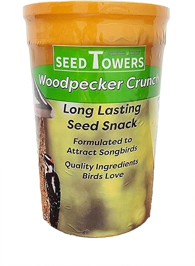 Songbird Treats Seed Tower 2 Packs | Bundle of 2 | 1.5-2 lb Seed Log Towers for Wild Birds (Woodpecker Crunch)