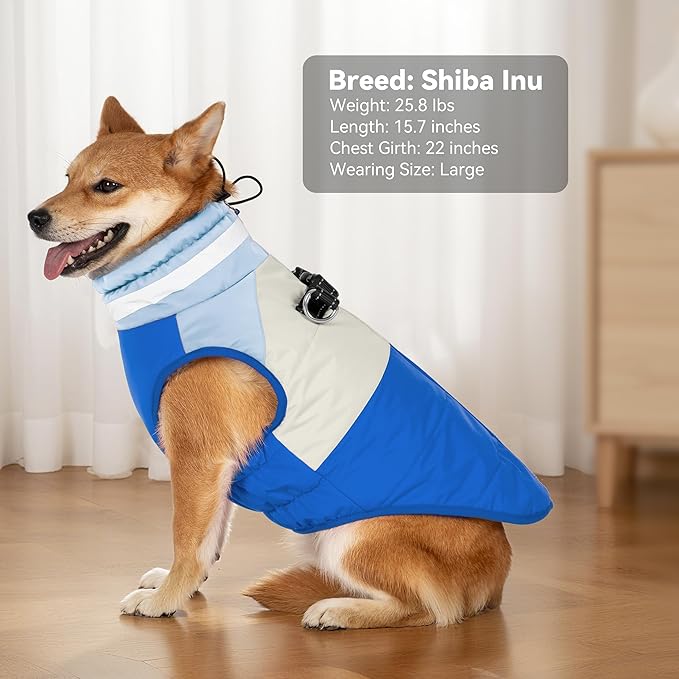 Dog Coats for Small Dogs, Waterproof Warm Dog Winter Jacket with Harness Built in, Reflective Puppy Cold Weather Coats Zip-up Pet Vest with Fleece Lined Dogs Snowsuit, Blue Small