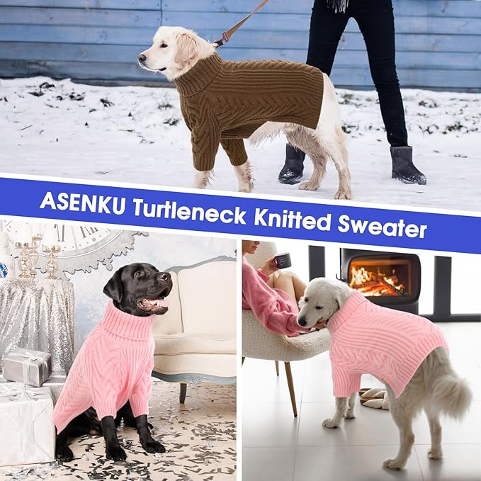 ASENKU Dog Sweater, Dog Sweaters for Medium Dogs, Warm Pullover Doggie KnitTurtleneck Warm Clothes for French Bulldog, Boston Terrier(Coffee, L)
