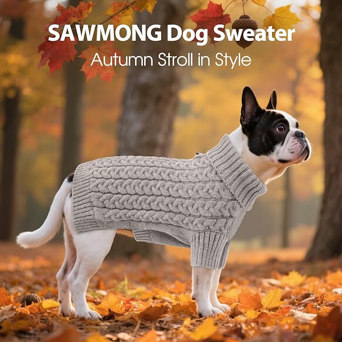 SAWMONG Dog Sweater, Dog Sweaters for Large Dogs Girls Boys, Pullover Turtleneck Knitted Doggy Sweatshirt, Cold Weather Pet Clothes(Grey, 2X-Large