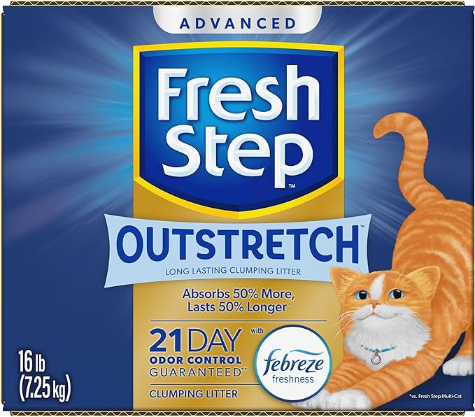 Fresh Step Outstretch Advanced Long Lasting Clumping Litter with Febreze Freshness, Activated Charcoal Litter Lasts 50% Longer, 32 lbs. (2 x 16 lb. Box)