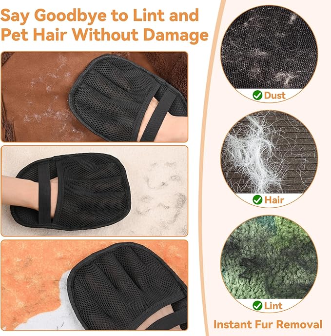 Pet Hair Remover Glove For Cats & Dogs 2pcs, Newly Upgraded Five-Finger Style Pet Hair Removal Tool Glove,Reusable Pet Hair Remover Electrostatic Gloves,Dog Hair Remover &Cat Hair Remover Clean Set