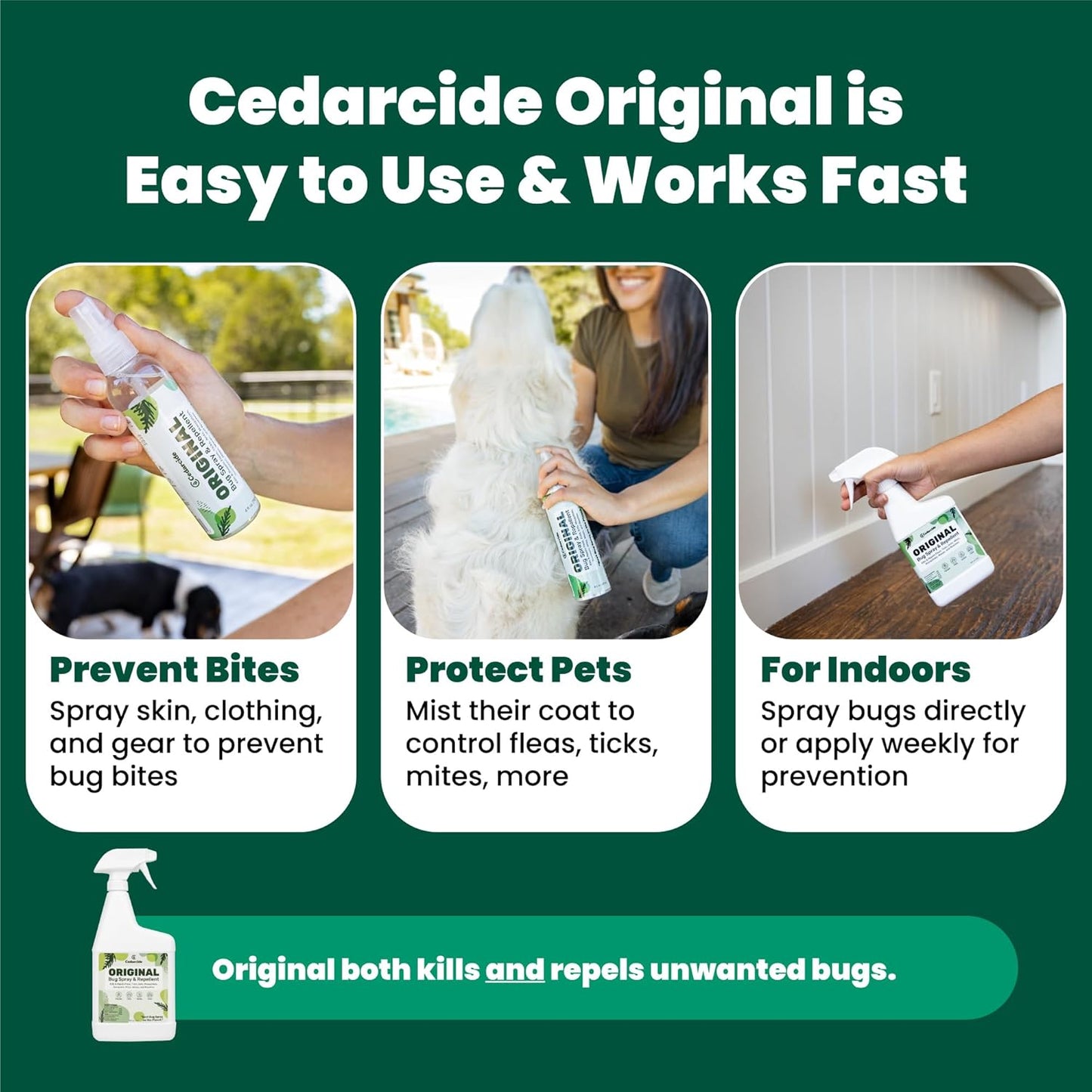 Cedarcide Original Bug Spray | Repel & Kill Fleas, Ticks, Mosquitoes, Mites, Ants & Chiggers | for use on People, Pets & Home | Natural Cedar Oil | Eco-Friendly | Gallon